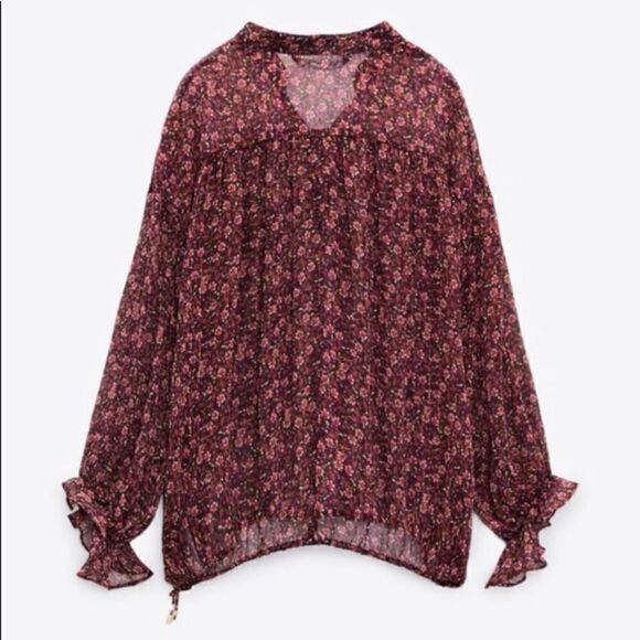 New ZARA FLORAL PRINT SHIRT Blouse semi sheer Multicolored Size Small - Picture 4 of 9
